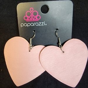 NWT Paparazzi - "Country Crush" - Pink Leather Heart Earrings
